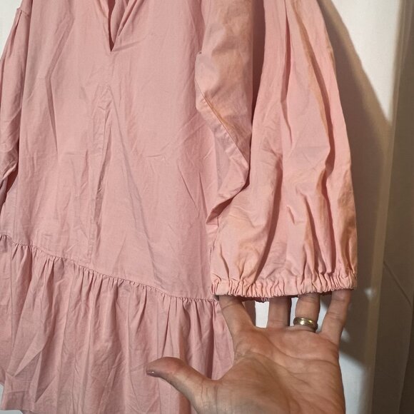 Madewell Women’s Pink Tunic Dress Medium Size V Neck 100% Cotton Drop Waist - Picture 6 of 8